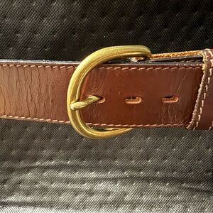 Vintage Brown Leather Men's Belt Bag Strap with Brass Buckle, 38.